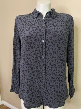 Rails Black and Charcoal Leopard Print flowy silk Blouse S